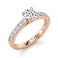 Rose Gold Round Diamond Engagement Ring With Pavé Band Design