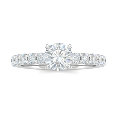 White Gold Round Diamond Engagement Ring With Pavé Band Design