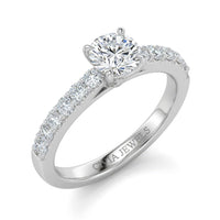 White Gold Round Diamond Engagement Ring With Pavé Band Design