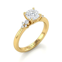 Yellow Gold Cushion Diamond Engagement Ring With Floral Cluster Side Design
