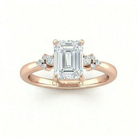 Rose Gold Emerald Diamond Engagement Ring With Floral Cluster Side Design