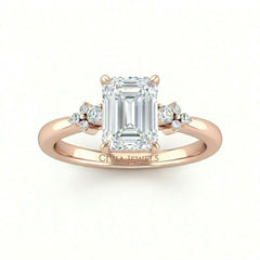 Rose Gold Emerald Diamond Engagement Ring With Floral Cluster Side Design