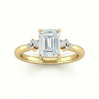 Yellow Gold Emerald Diamond Engagement Ring With Floral Cluster Side Design