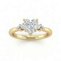 Yellow Gold Heart Diamond Engagement Ring With Floral Cluster Side Design