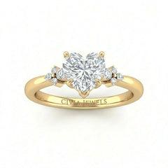 Yellow Gold Heart Diamond Engagement Ring With Floral Cluster Side Design