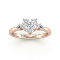 Rose Gold Heart Diamond Engagement Ring With Floral Cluster Side Design