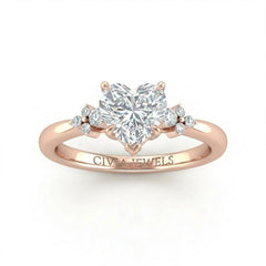 Rose Gold Heart Diamond Engagement Ring With Floral Cluster Side Design