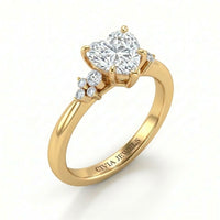 Yellow Gold Heart Diamond Engagement Ring With Floral Cluster Side Design
