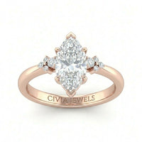 Rose Gold Marquise Diamond Engagement Ring With Floral Cluster Side Design