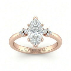 Rose Gold Marquise Diamond Engagement Ring With Floral Cluster Side Design