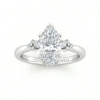 White Gold Marquise Diamond Engagement Ring With Floral Cluster Side Design