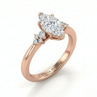 Rose Gold Marquise Diamond Engagement Ring With Floral Cluster Side Design