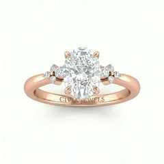 Rose Gold Oval Diamond Engagement Ring With Floral Cluster Side Design