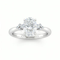 Silver Oval Diamond Engagement Ring With Floral Cluster Side Design