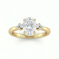 Yellow Gold Oval Diamond Engagement Ring With Floral Cluster Side Design