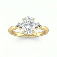 Yellow Gold Oval Diamond Engagement Ring With Floral Cluster Side Design