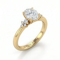 Yellow Gold Oval Diamond Engagement Ring With Floral Cluster Side Design