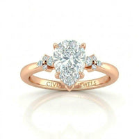 Rose Gold Pear Diamond Engagement Ring With Floral Cluster Side Design