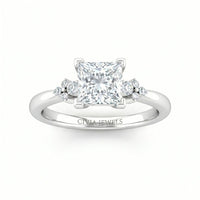 Silver Princess Diamond Engagement Ring With Floral Cluster Side Design