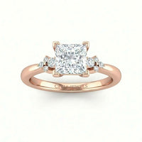 Rose Gold Princess Diamond Engagement Ring With Floral Cluster Side Design