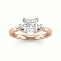 Rose Gold Princess Diamond Engagement Ring With Floral Cluster Side Design