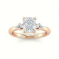 Rose Gold Radiant Diamond Engagement Ring With Floral Cluster Side Design