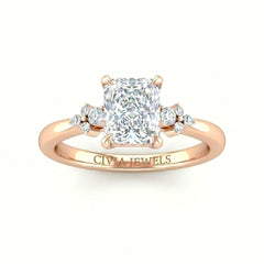 Rose Gold Radiant Diamond Engagement Ring With Floral Cluster Side Design