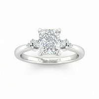 Silver Radiant Diamond Engagement Ring With Floral Cluster Side Design