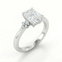 White Gold Radiant Diamond Engagement Ring With Floral Cluster Side Design