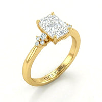 Yellow Gold Radiant Diamond Engagement Ring With Floral Cluster Side Design