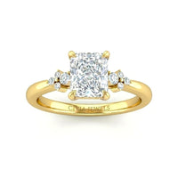 Yellow Gold Radiant Diamond Engagement Ring With Floral Cluster Side Design