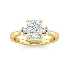 Yellow Gold Radiant Diamond Engagement Ring With Floral Cluster Side Design