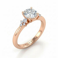 Rose Gold Round Diamond Engagement Ring With Floral Cluster Side Design