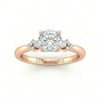 Rose Gold Round Diamond Engagement Ring With Floral Cluster Side Design