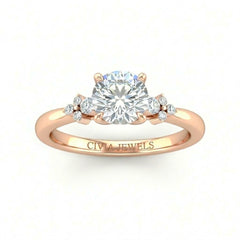 Rose Gold Round Diamond Engagement Ring With Floral Cluster Side Design