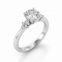 Silver Round Diamond Engagement Ring With Floral Cluster Side Design