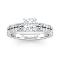 White Gold Cushion Diamond Engagement Ring With Split Pavé Band Design