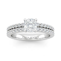 White Gold Cushion Diamond Engagement Ring With Split Pavé Band Design