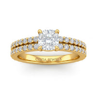 Yellow Gold Cushion Diamond Engagement Ring With Split Pavé Band Design