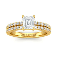 Yellow Gold Emerald Diamond Engagement Ring With Split Pavé Band Design