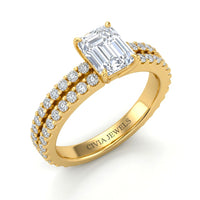 Yellow Gold Emerald Diamond Engagement Ring With Split Pavé Band Design
