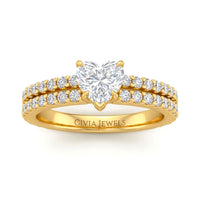 Yellow Gold Heart Diamond Engagement Ring With Split Pavé Band Design