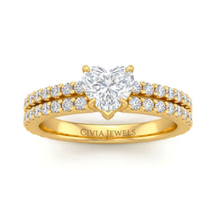 Yellow Gold Heart Diamond Engagement Ring With Split Pavé Band Design