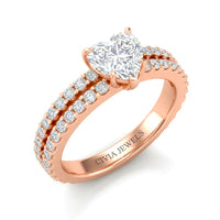Rose Gold Heart Diamond Engagement Ring With Split Pavé Band Design