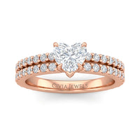 Rose Gold Heart Diamond Engagement Ring With Split Pavé Band Design