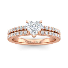 Rose Gold Heart Diamond Engagement Ring With Split Pavé Band Design