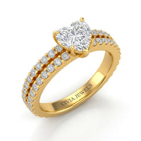 Yellow Gold Heart Diamond Engagement Ring With Split Pavé Band Design