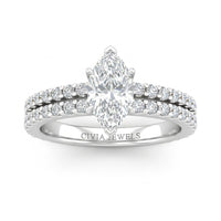Silver Marquise Diamond Engagement Ring With Split Pavé Band Design
