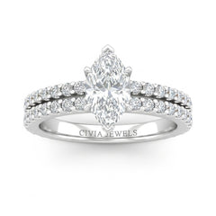 Silver Marquise Diamond Engagement Ring With Split Pavé Band Design