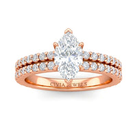 Rose Gold Marquise Diamond Engagement Ring With Split Pavé Band Design